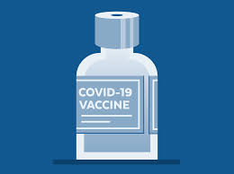 Image of COVID-19 VACCINE BOTTLE AGAINST BLUE BACKGROUND